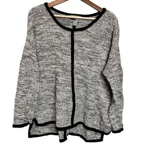 Habitat Womens Size Medium Grey Marled Knit Tunic Sweater Black Trim Boho Art